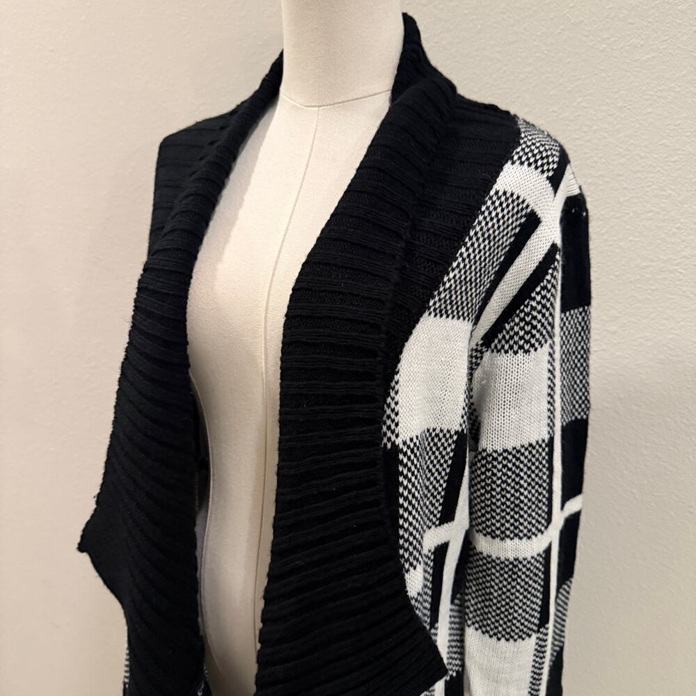 Bestow Black White Plaid Open Front Long Cardigan Sweater Women 3XL Checkered - Picture 3 of 7